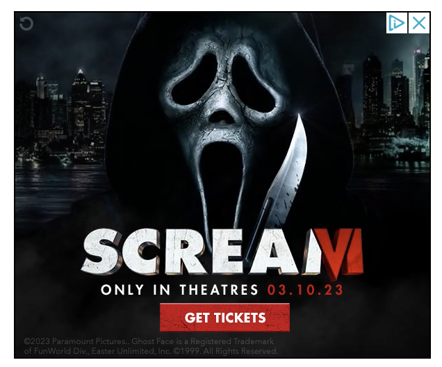 Scream VI online banner ad from Paramount Pictures